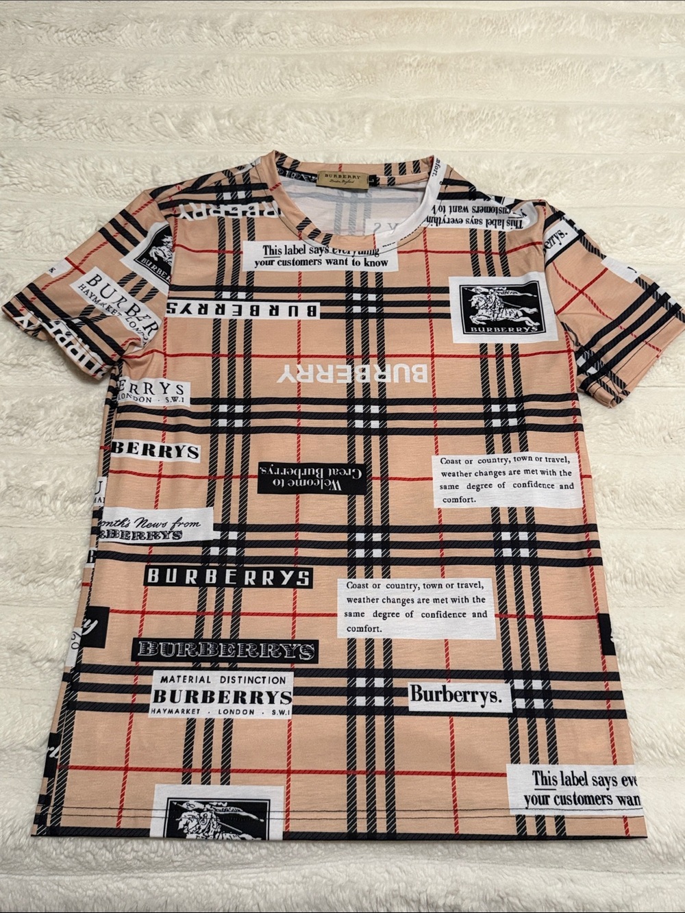 Burberry Beige Check Graphic Logo Tee
